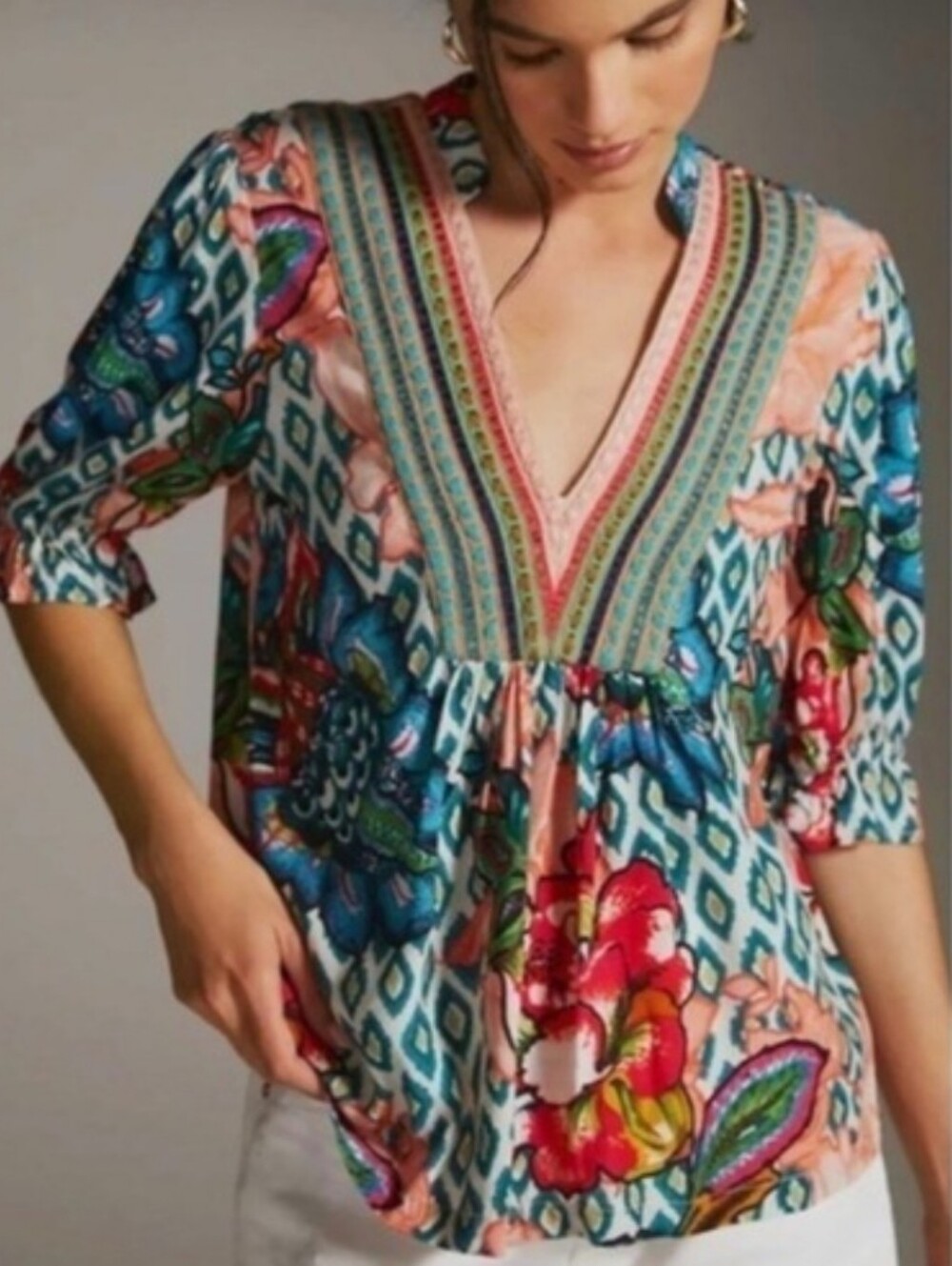 Anthropologie Blank London V-Neck Floral Print Blouse